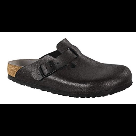 Birkenstock Shoes - BOSTON LEATHER WASHED METALLIC ANTIQUE BLACK - 1011284